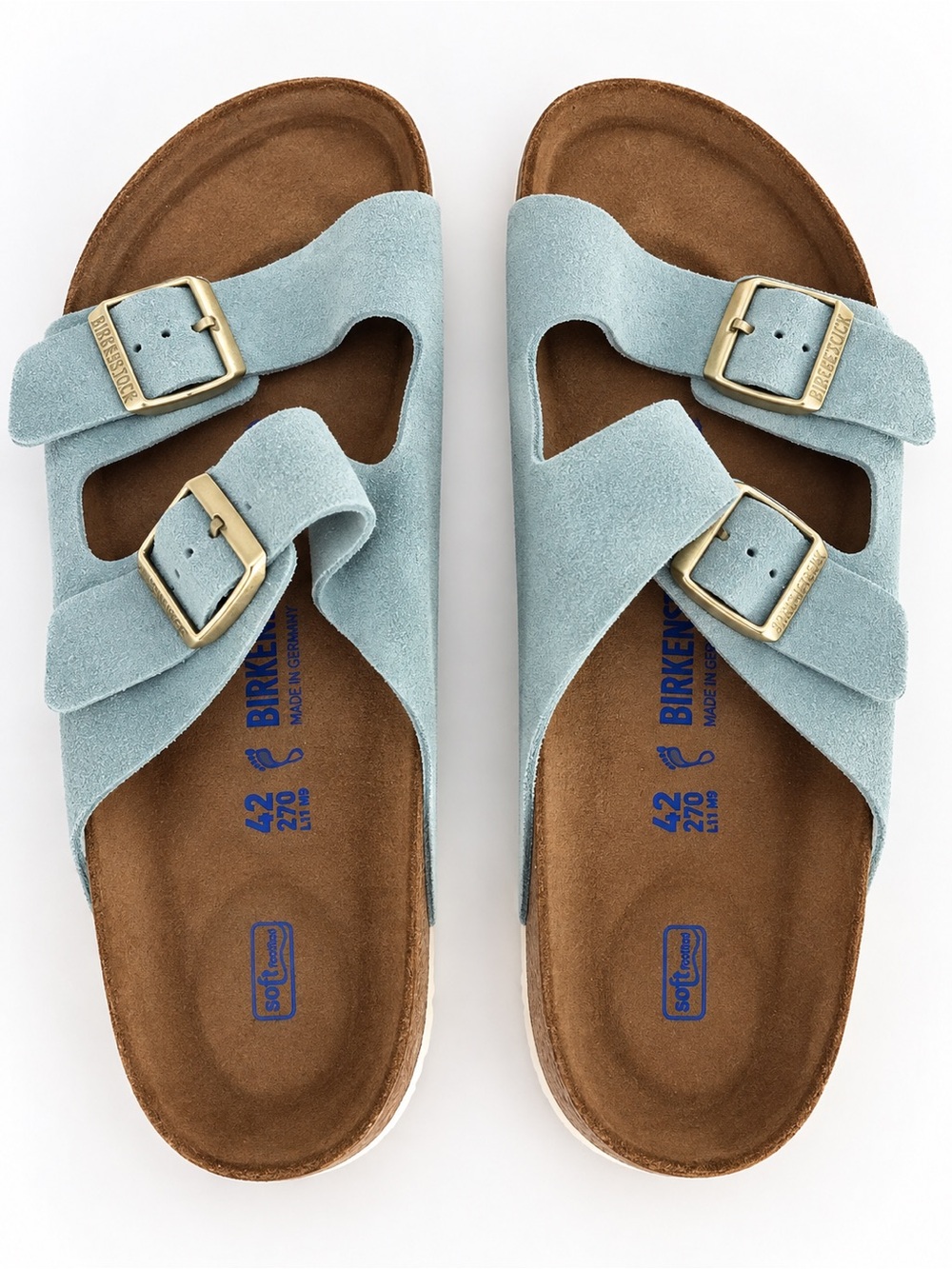 Birkenstock Arizona Suede Soft Light Blue Sandals EU 42, Size 11 NIB